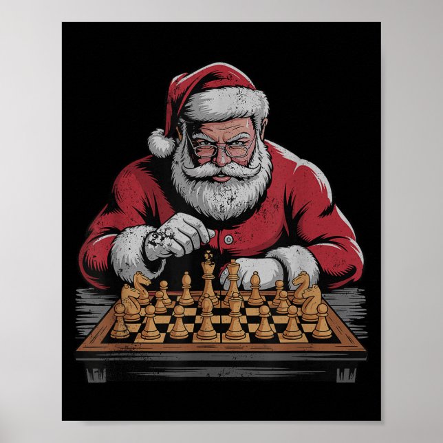 Vintage Santa Playing Chess Retro Christmas Holida Poster (Front)