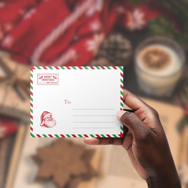 Vintage Santa Postage Stamp Red Green Christmas Envelope (Creator Uploaded)