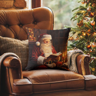 Vintage Santa Reading a Book Cushion