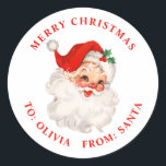 Vintage Santa red Christmas gift Classic Round Sticker<br><div class="desc">Vintage Santa Christmas gift label in red.</div>
