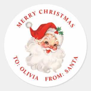 Vintage Santa red Christmas gift Classic Round Sticker