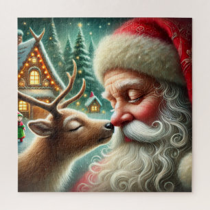 Vintage Santa & Reindeer Christmas North Pole Jigsaw Puzzle