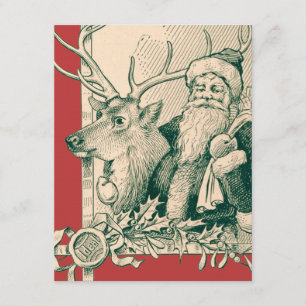 Vintage Santa Reindeer Christmas Saint Nick Invitation