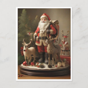 Vintage Santa & Reindeer: Classic Holiday Charm Postcard