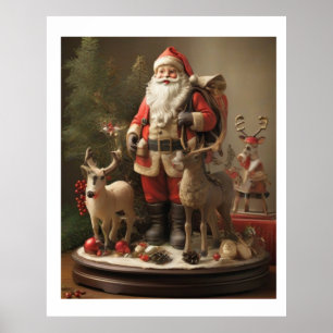 Vintage Santa & Reindeer: Classic Holiday Charm Poster