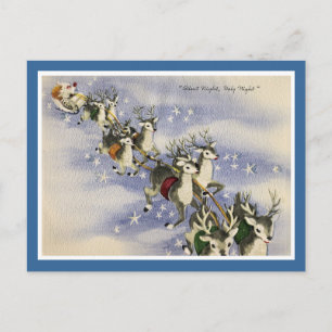 Vintage Santa & Reindeer Holiday Postcard