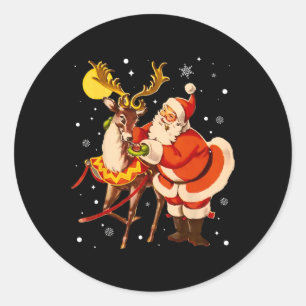 Vintage Santa Reindeer Retro 1950s Christmas Pajam Classic Round Sticker