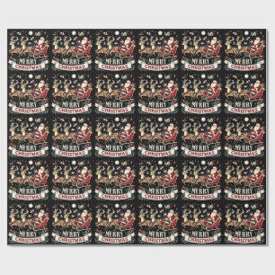 Vintage Santa & Reindeer Starry Night Christmas  Wrapping Paper