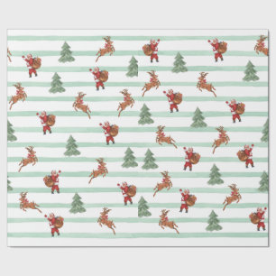 Vintage Santa & Reindeer Wrapping Paper
