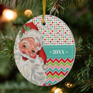 Vintage Santa Retro Colours with Photo Ceramic Ornament
