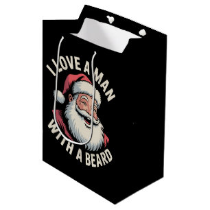Vintage Santa Retro I Love A Man With A Beard Xmas Medium Gift Bag