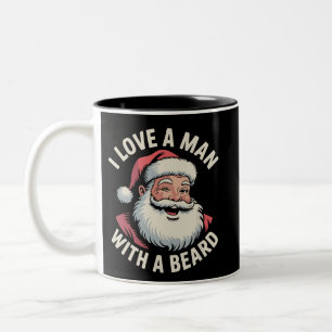 Vintage Santa Retro I Love A Man With A Beard Xmas Two-Tone Coffee Mug