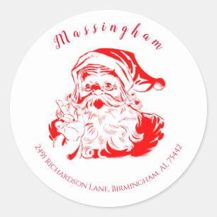 Vintage Santa Return Address Classic Round Sticker