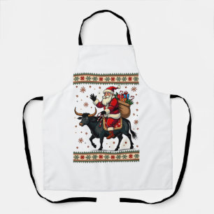 Vintage Santa Riding Highland Cow Christmas Vector Apron