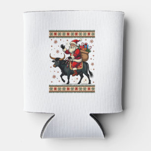Vintage Santa Riding Highland Cow Christmas Vector Can Cooler