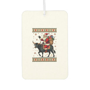 Vintage Santa Riding Highland Cow Christmas Vector Car Air Freshener