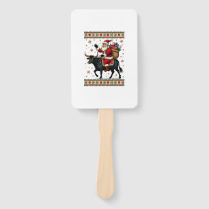 Vintage Santa Riding Highland Cow Christmas Vector Hand Fan