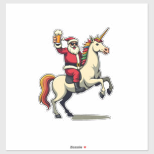 Vintage Santa Riding Unicorn Beer Christmas Funny 