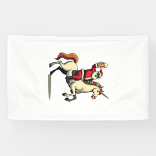Vintage Santa Riding Unicorn Beer Christmas Funny Banner