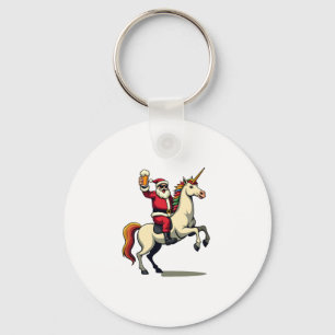 Vintage Santa Riding Unicorn Beer Christmas Funny  Key Ring
