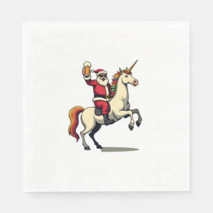Vintage Santa Riding Unicorn Beer Christmas Funny  Napkin