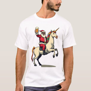 Vintage Santa Riding Unicorn Beer Christmas Funny T-Shirt