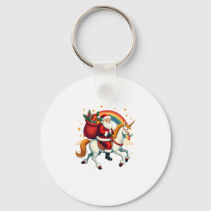 Vintage Santa Riding Unicorn Rainbow Christmas Vec Key Ring