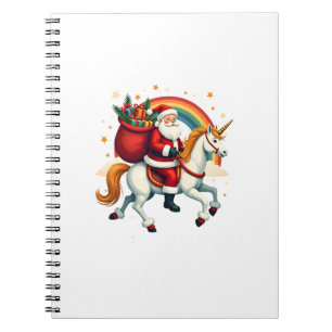 Vintage Santa Riding Unicorn Rainbow Christmas Vec Notebook