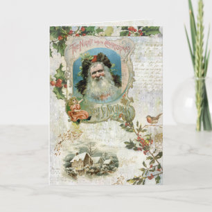 Vintage Santa, Rustic Landscape & Music Collage Holiday Card
