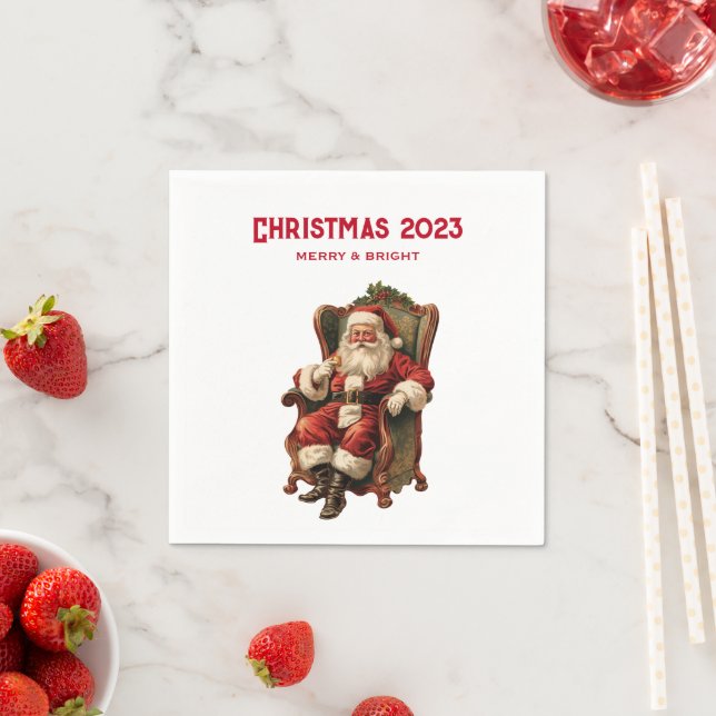 Vintage Santa Sitting in a Comfy Chair Christmas Napkin (Insitu)