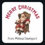 Vintage Santa Sitting in a Comfy Chair Christmas Square Sticker<br><div class="desc">Stickers with a vintage style image featuring classic Santa Claus sitting in an old-fashioned arm chair. Lovely traditional Christmas design.</div>