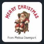Vintage Santa Sitting in a Comfy Chair Christmas Square Sticker<br><div class="desc">Stickers with a vintage style image featuring classic Santa Claus sitting in an old-fashioned arm chair. Lovely traditional Christmas design.</div>