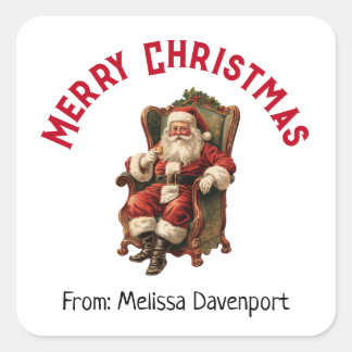 Vintage Santa Sitting in a Comfy Chair Christmas Square Sticker