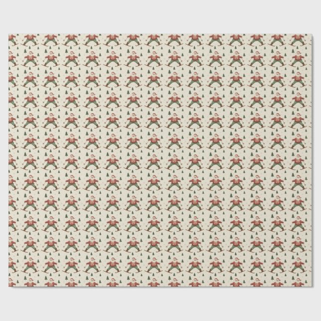 Vintage Santa Skiing Wrapping Paper (Flat)