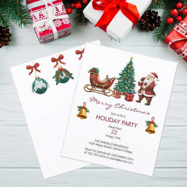 Vintage Santa sleigh & Christmas Party Invitation (Creator Uploaded)