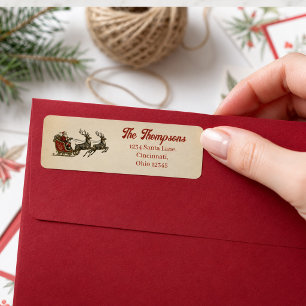Vintage Santa Sleigh Christmas Return Address Label