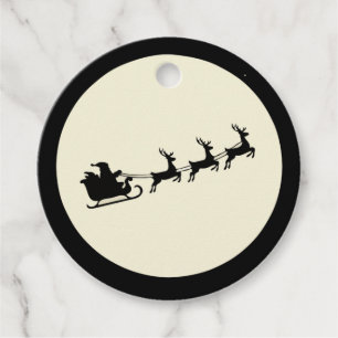 Vintage Santa Sleigh Reindeer Silhouette Full Moon Favour Tags