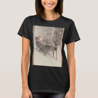 Vintage Santa Sleigh Xmas Forest Sketch 