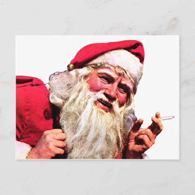 Vintage Santa Smoking Cigarette Holiday Postcard (Front)