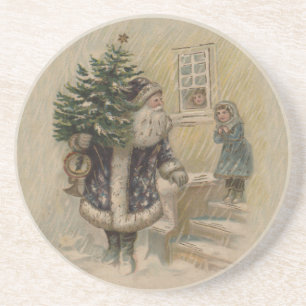Vintage Santa Snow Christmas Tree Coaster