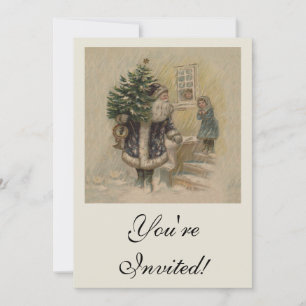 Vintage Santa Snow Christmas Tree Invitation
