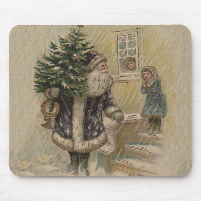 Vintage Santa Snow Christmas Tree Mouse Pad (Front)