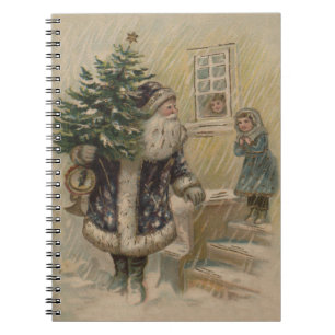 Vintage Santa Snow Christmas Tree Notebook