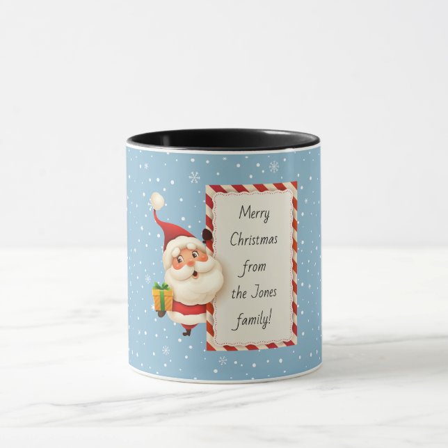 Vintage Santa Snowflake Christmas Gift Modern Blue Mug (Center)