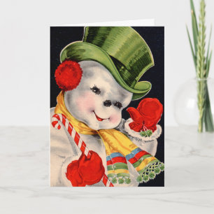 Vintage Santa Snowman Holiday Card