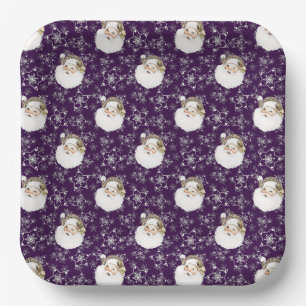 Vintage Santa & Stars Paper Plate