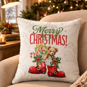 Vintage Santa Stuffed Boots Christmas Cushion