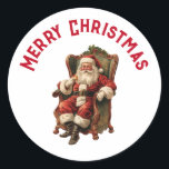 Vintage Santa Traditional Christmas Classic Round Sticker<br><div class="desc">Stickers with a vintage style image featuring classic Santa Claus sitting in an old-fashioned arm chair. Lovely traditional Christmas design.</div>