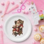 Vintage Santa Traditional Christmas Paper Plate<br><div class="desc">Paper plates with a vintage style image featuring classic Santa Claus sitting in an old-fashioned arm chair. Lovely traditional Christmas design.</div>