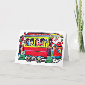 Vintage Santa Train Christmas Card